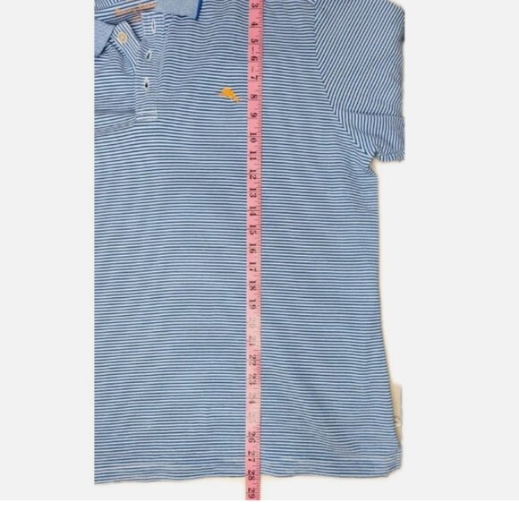 Tommy Bahama XL Blue White Striped Polo Shirt Marlin Logo Short Sleeve Casual - Picture 6 of 7